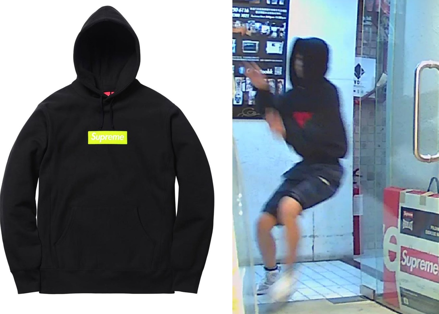 被偷的Supreme Box Logo Hoodie(左)、涉事少年(右)。