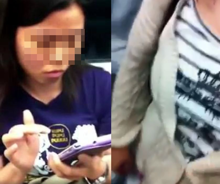 男乘客要求坐着的女乘客讓座,但不獲理會,於是拍片欲公審對方。影片截圖