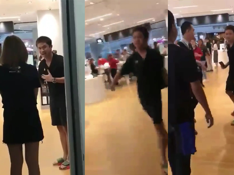 泰國一名年輕男子聲稱手機功能有問題,要求換機未果,出拳打向女店員頭部,事後聲自己是法官的兒子。(網圖)