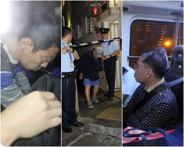 左右為被捕男子,中為事主。