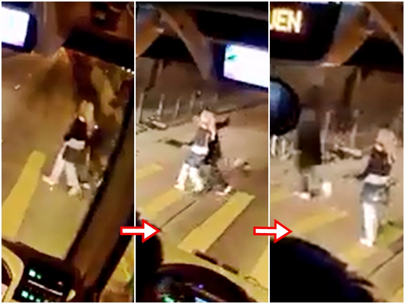 男方直奔馬路,女方呆了一下反應不來。網民Charlie Chung/馬路的事討論區 facebook