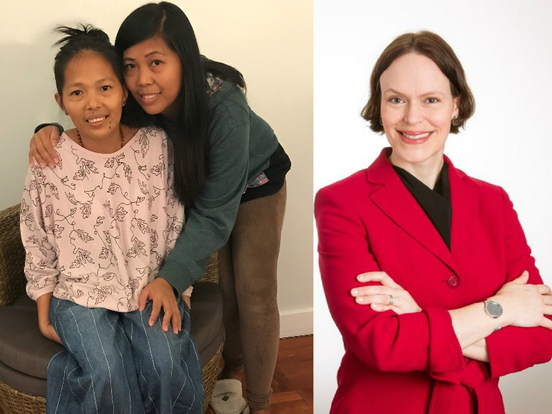 菲傭Baby Jane Allas確診患上子宮頸癌(左一);好心相助的美國籍女僱主(右圖)。網上圖片