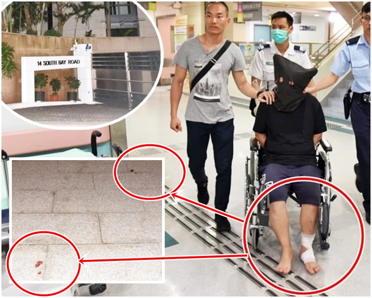 被捕男子腳部受傷,於現場遺下血路(紅圈示)。上小圖為遇竊獨立屋。