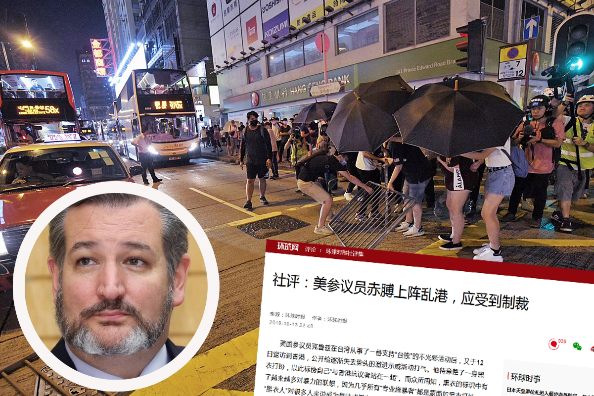 環時批評克魯茲(小圖)應被列入禁止訪港黑名單。 資料圖片及環時網站圖