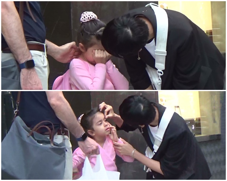 等七人車時,Sofia突然用拳頭仔冚眼,Gigi馬上緊張查看。