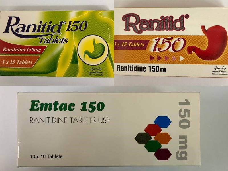 分別是友華的150毫克「Emtac 150藥片」;
合誠的150毫克「Ranitid 150藥片」。衞生署圖