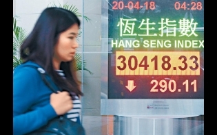 恒指受累跌290點 貿易戰蔓延 科技股受壓