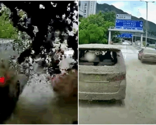 【車Cam直擊】私家車的士疑爭位 泥頭車急煞請兩車「食泥」