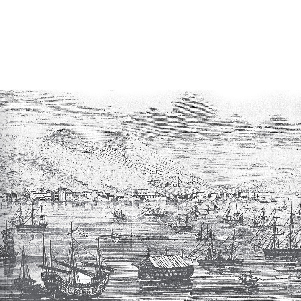 ﻿■十九世紀的香港，不時會有載着洋酒的船艇泊岸。（黑白相片）p/　　