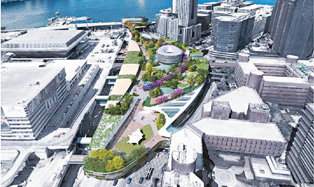 ■紅隧收費廣場研興建綠化平台，擬分為三個主要樓層。圖為構思圖。