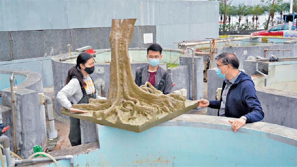 ■研究團隊運用全球首創技術，結合實地「攝影測量」和3D打印技術，創造出仿紅樹林模型，模仿紅樹林生境，以進行紅樹林相關研究。