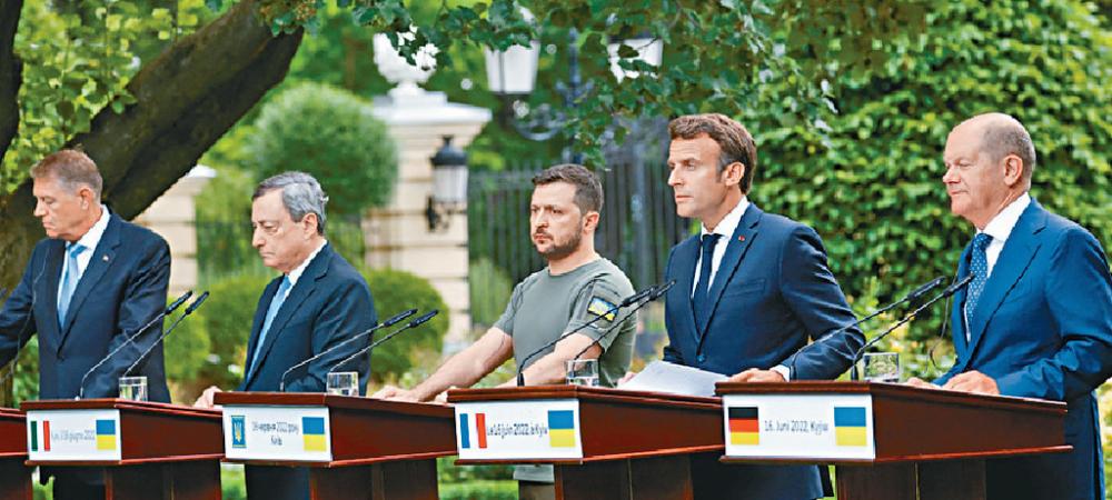 ■四國領袖到訪基輔，一致表達支持烏克蘭加入歐盟。