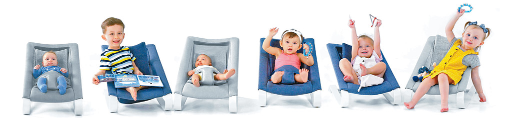 ■香港品牌Bombol推出的「嬰幼兒搖椅」可變成幼童椅子以至躺椅，延長產品壽命。p/　　