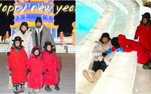 胡杏兒一家五口哈爾濱迎新一年 童心未泯與囝囝玩冰滑梯