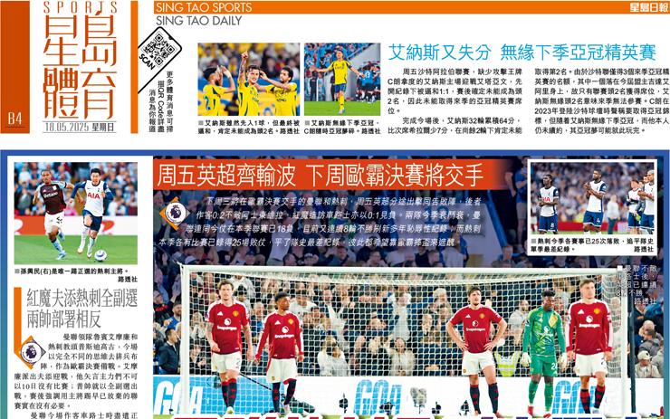 曼聯熱刺今季衰鬥衰 周五英超齊輸波下周歐霸決賽將交手