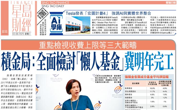 積金局：全面檢討「懶人基金」冀明年完工 重點檢視收費上限等三大範疇